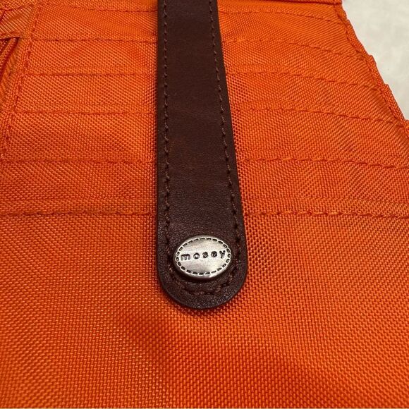Mosey life Burnt Orange Red Crossbody wrist wallet Bag Small Brown Leather Trim - Picture 8 of 12